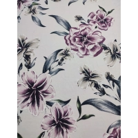 Elastyczna dzianina Jersey ze wzorem - fioletowe magnolie